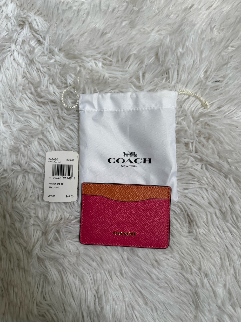 NWT Coach Colorblock Slim Card Case - Pink & Orange